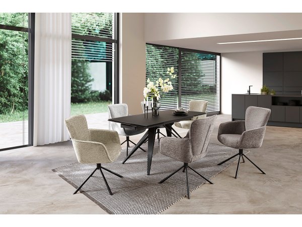 Rozkládací jídelní stůl NEMURO černé saténové sklo, podnož černá matná (160-240x90 cm)