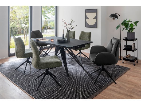 Rozkládací jídelní stůl NEMURO černé saténové sklo, podnož černá matná (160-240x90 cm)