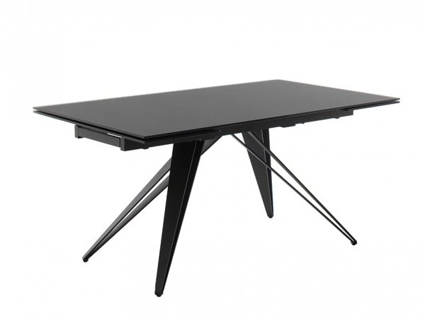 Rozkládací jídelní stůl NEMURO černé saténové sklo, podnož černá matná (160-240x90 cm)