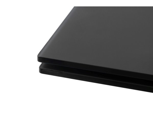 Rozkládací jídelní stůl NEMURO černé saténové sklo, podnož černá matná (160-240x90 cm)