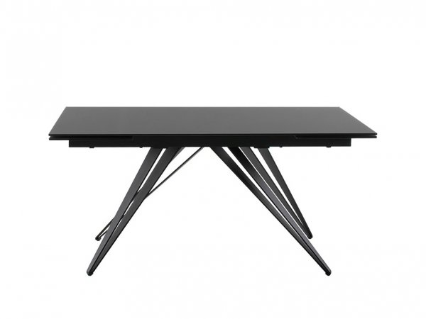 Rozkládací jídelní stůl NEMURO černé saténové sklo, podnož černá matná (160-240x90 cm)