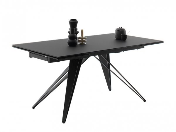 Rozkládací jídelní stůl NEMURO černé saténové sklo, podnož černá matná (160-240x90 cm)