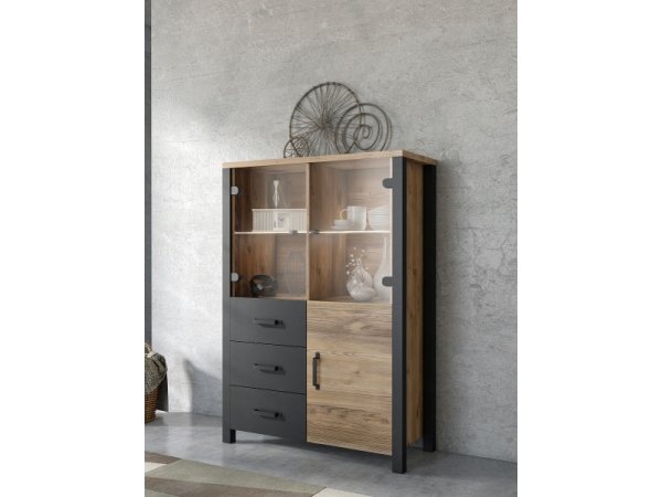 Nábytek do obývacího pokoje OLIN III Appenzellský smrk/černý mat