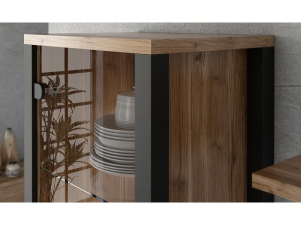 Nábytek do obývacího pokoje OLIN III Appenzellský smrk/černý mat