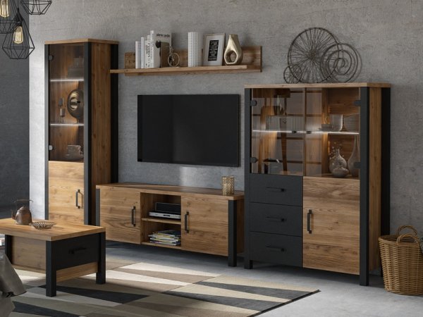 Nábytek do obývacího pokoje OLIN III Appenzellský smrk/černý mat