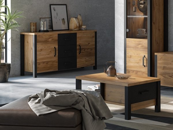 Nábytek do obývacího pokoje OLIN III Appenzellský smrk/černý mat