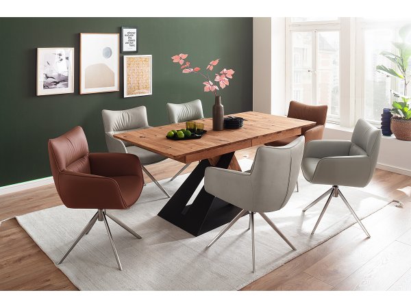 Jídelní otočná židle LIMONE 2E s područkami, pravá kůže krémová