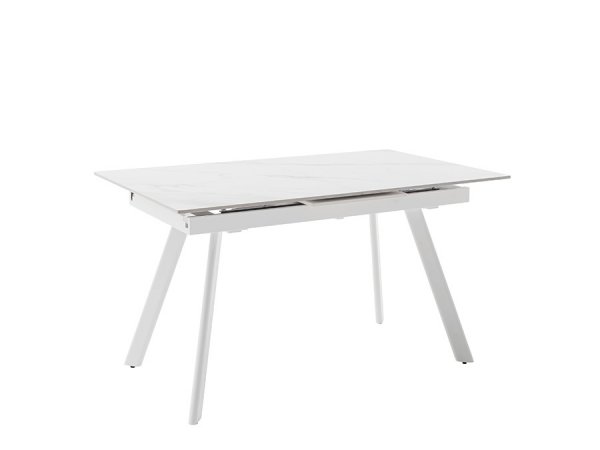 Rozkládací jídelní stůl PARENZO keramika bílý mramor, podnož bílá matná 140(180)x90