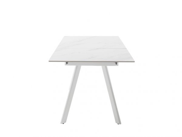 Rozkládací jídelní stůl PARENZO keramika bílý mramor, podnož bílá matná 140(180)x90