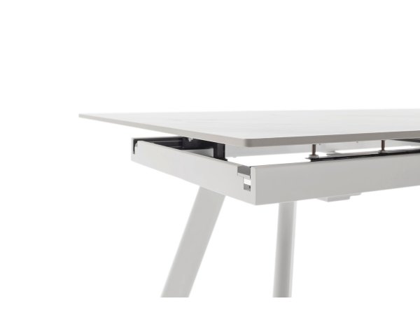 Rozkládací jídelní stůl PARENZO keramika bílý mramor, podnož bílá matná 140(180)x90