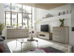 Nábytek do obývacího pokoje PALAMOS 2 béžovošedý matný lak/masivní akácie
