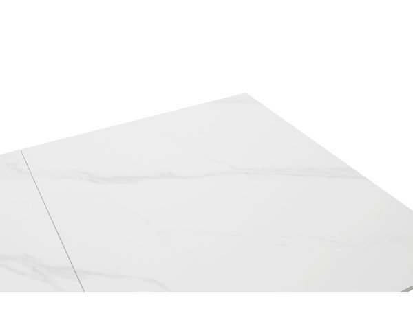 Rozkládací jídelní stůl PARENZO keramika bílý mramor, podnož bílá matná 140(180)x90