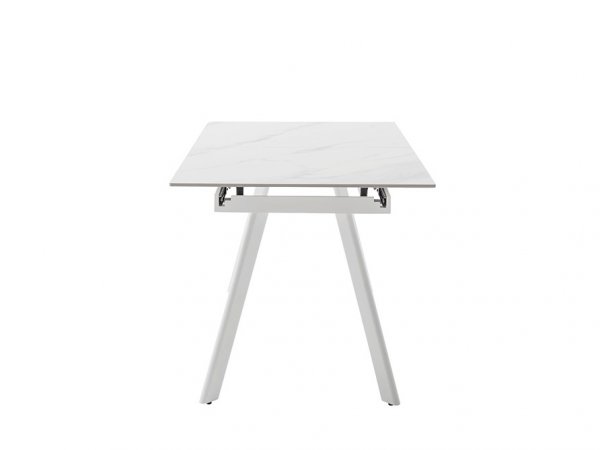 Rozkládací jídelní stůl PARENZO keramika bílý mramor, podnož bílá matná 140(180)x90