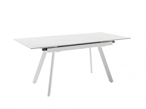 Rozkládací jídelní stůl PARENZO keramika bílý mramor, podnož bílá matná 140(180)x90