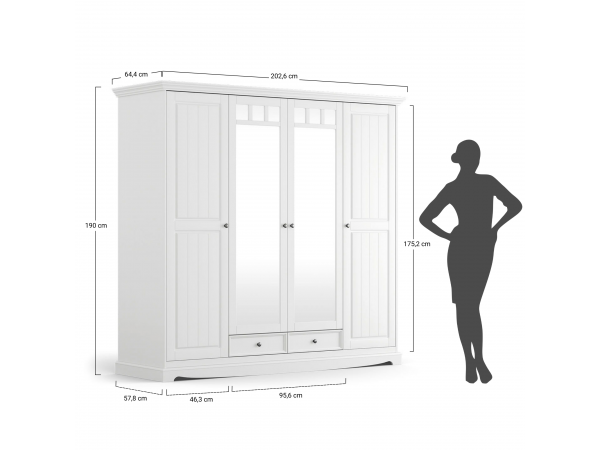 Šatní skříň LUNO 4-dvéřová se zrcadlem