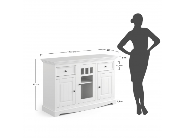 Komoda 3-dvéřová s vitrínou LUNO bílá/ořech