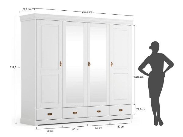 Skříň KANIA 4-dvéřová se zrcadlem borovice