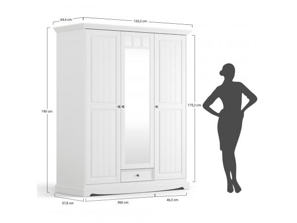 Šatní skříň LUNO 3-dvéřová se zrcadlem bílá/dub