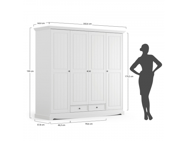 Šatní skříň LUNO 4-dvéřová