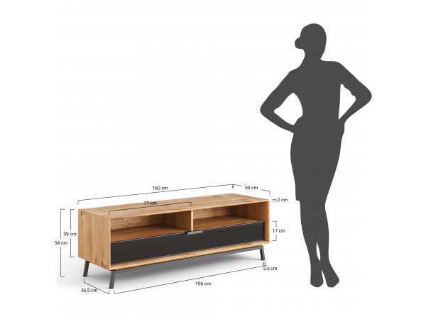 Dubová TV skříňka LOFT se sklem malá