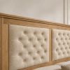 Masivní postel PORTO s úložným prostorem s roštem a čalouněným čelem v látce D'ORO 5114, ECRU