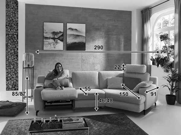 Kožená rohová sedací souprava PRISMA s funkcí relax