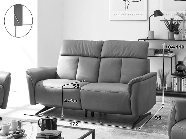 Luxusní kožená pohovka 2-sed s motorovou funkcí relax LORENZO