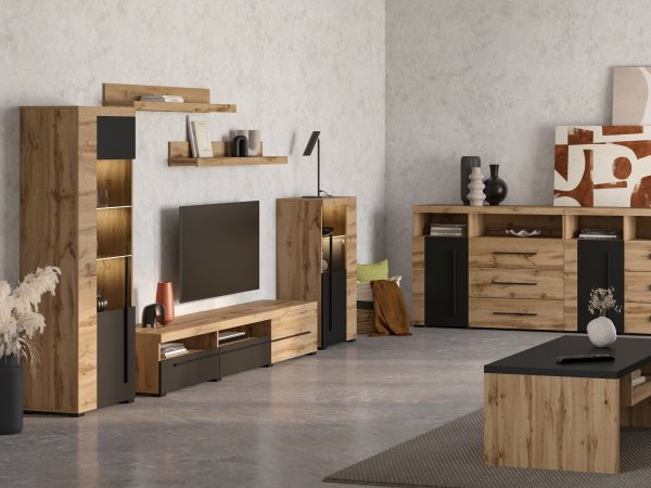 Obývací sestava ROGER 2 dub wotan/černý mat