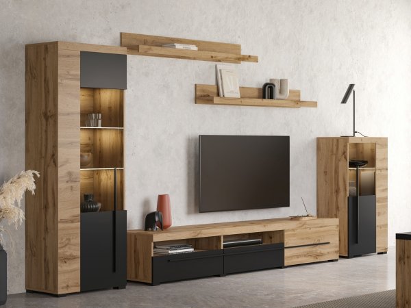 Obývací sestava ROGER 2 dub wotan/černý mat