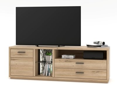 Televizní stolek ROCA typ 31, masivní dub bianco a optika kamene