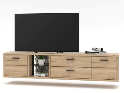 Závěsný TV stolek ROCA typ 33, masivní dub bianco a optika kamene