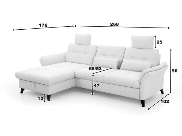 Rohová sedací souprava s nastavitelnou hloubkou sedáku HEDEN