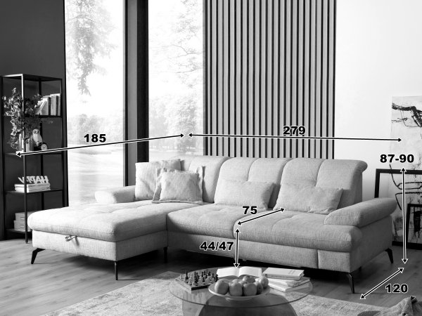 Rohová sedací souprava s nastavitelnou hloubkou sedáku AMICA