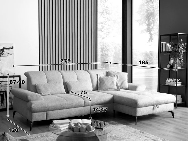 Rohová sedací souprava s nastavitelnou hloubkou sedáku AMICA