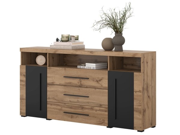 Komoda do obývacího pokoje (typ 25) ROGER dub wotan/černý mat