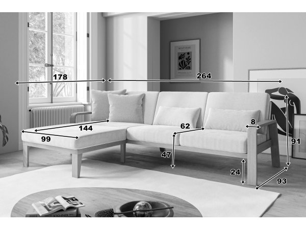 Rohová sedací souprava s dřevěnými područkami KOLDING