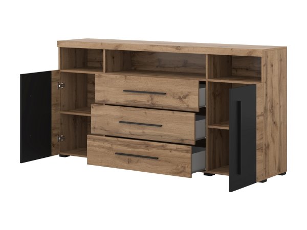 Komoda do obývacího pokoje (typ 25) ROGER dub wotan/černý mat