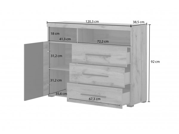 Komoda do obývacího pokoje (typ 47) ROGER ořech Satin/touchwood