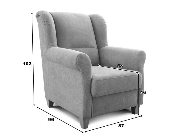 Šedé křeslo ušák FÜNEN v látce Paris grau