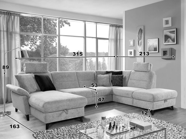 Rohová sedací souprava ve tvaru U ROMANA