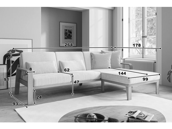 Rohová sedací souprava s dřevěnými područkami KOLDING