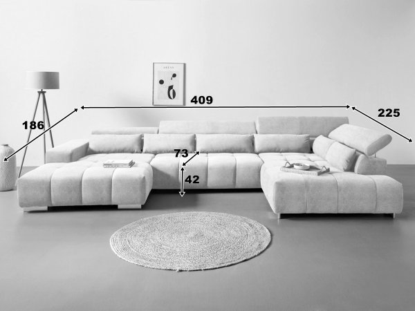 Rohová sedací souprava do tvaru U s nastavitelnými opěrkami ORION 4