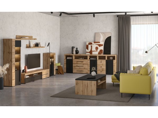 Obývací sestava ROGER 2 dub wotan/černý mat