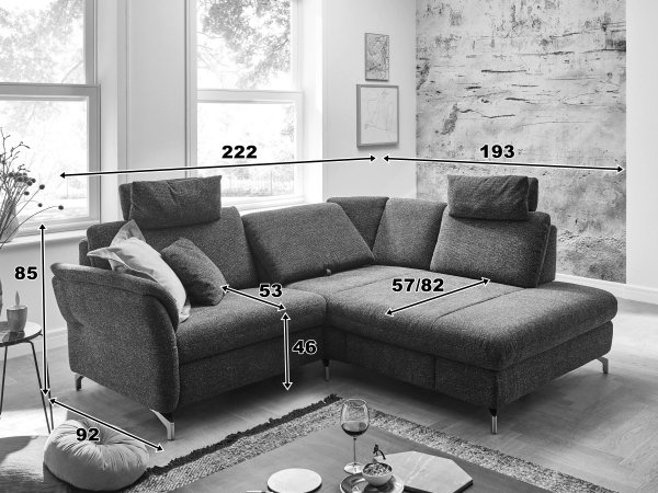 Rohová sedací souprava s relax funkcí a nastavitelnou hloubkou sedu TV MIA XC