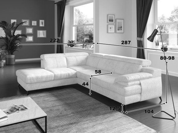 Rozkládací rohová sedací souprava s polohovatelnými opěrkami TITUS 3