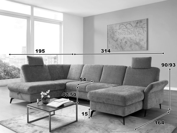 Rohová sedací souprava ve tvaru U ROCHELLE