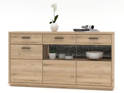Široká komoda ROCA typ 20, masivní dub bianco a optika kamene