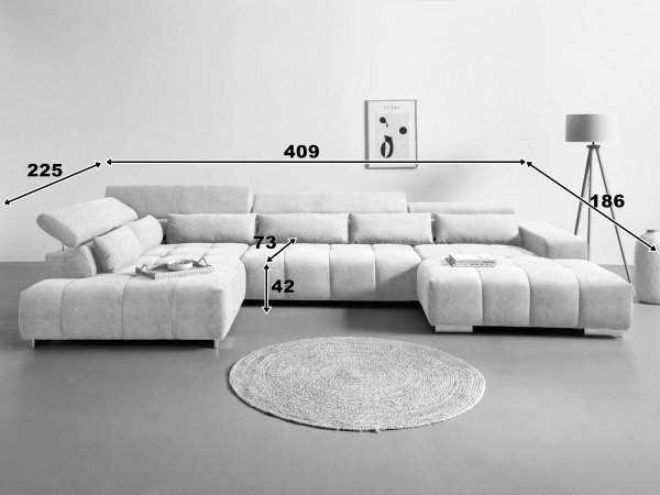 Rohová sedací souprava do tvaru U s nastavitelnými opěrkami ORION 4