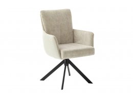 Jídelní židle ROSARIO krémová s područkami, podnož kovová matně černá