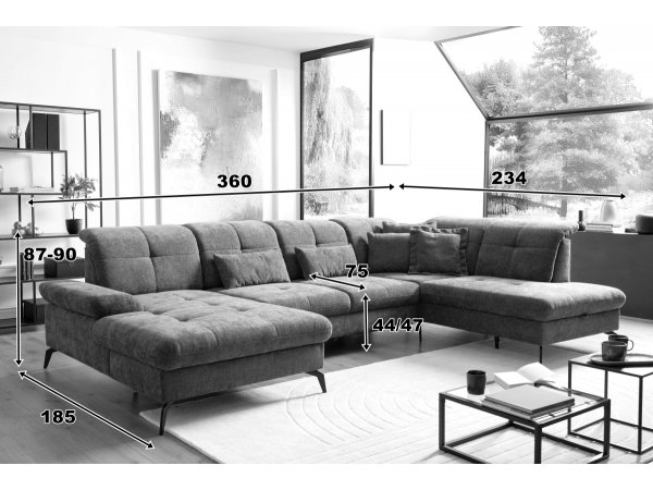 Rohová sedací souprava do tvaru U s nastavitelnou hloubkou sedáku AMICA